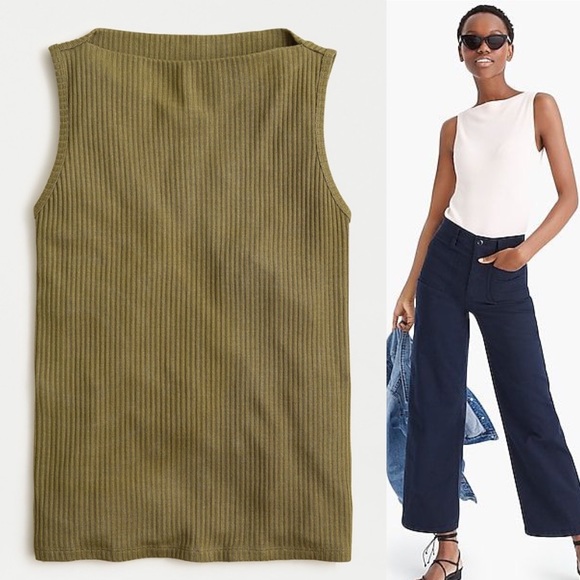 J. Crew Olive Ribbed Bateau Tank